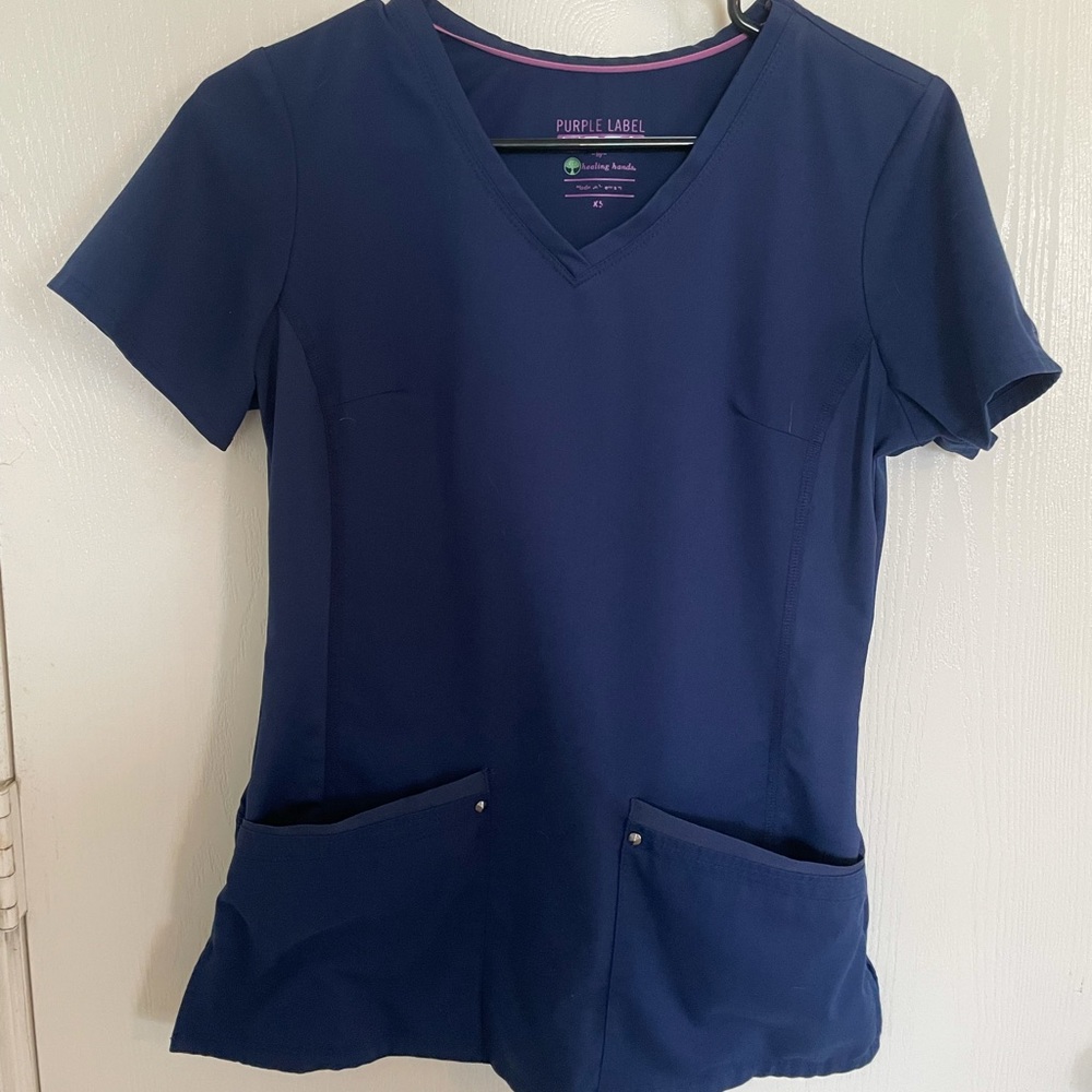 Navy Purple Label Yoga Scrub Top